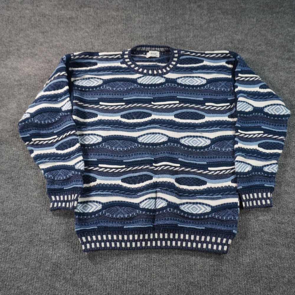 Protege Sweater Mens Large Blue 3D Textured Knit Vintage 90s Coogi Style USA